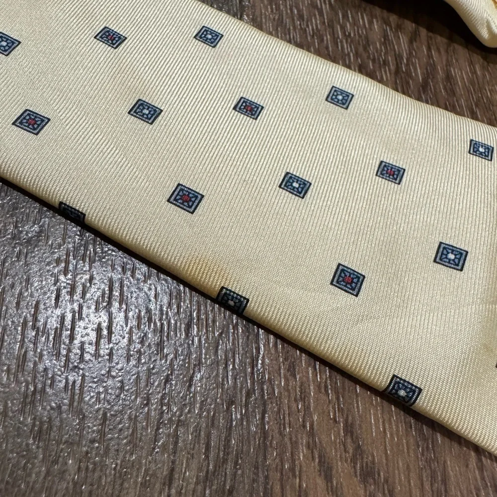 Christian Dior Tie 100% Silk Made in USA Cream Square Pattern